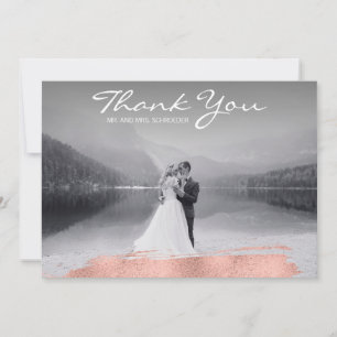 Modern Rose Gold Brush Wedding Thank You Card