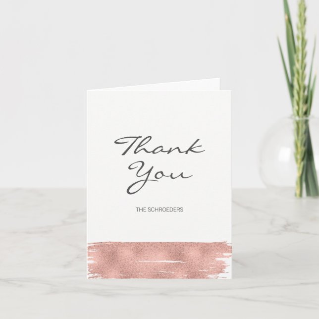 Modern Rose Gold Brush Wedding Thank You Card (Front)
