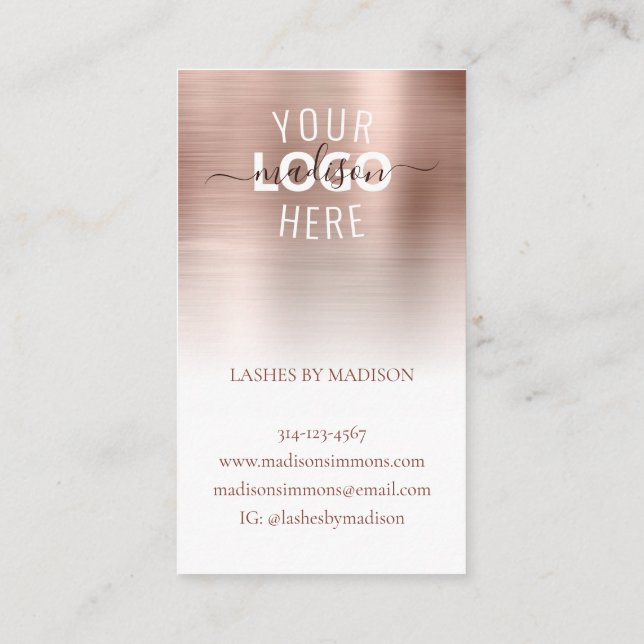 Modern Rose Gold Brushed Metal Custom Logo Brand Business Card (Back)