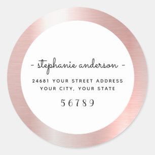Modern Rose Gold Brushed Metallic Personalised Classic Round Sticker