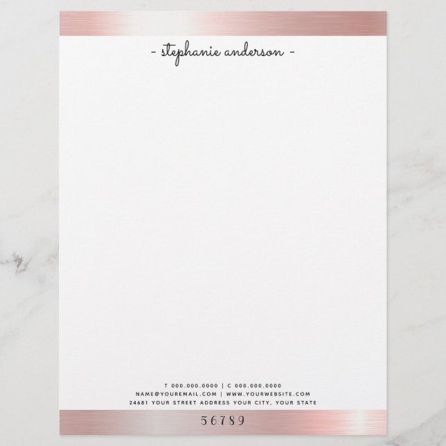 Modern Rose Gold Brushed Metallic Personalised Custom Letterhead (Front)