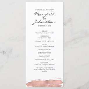 Modern Rose Gold Brushstroke Wedding Program