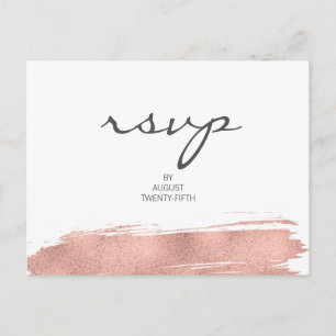 Modern Rose Gold Brushstroke Wedding RSVP Postcard