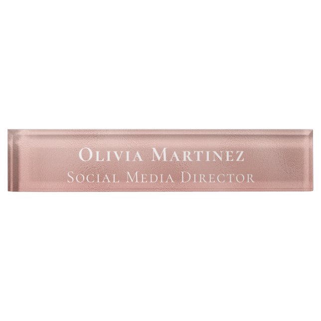 Modern Rose Gold Business Professional Monogram Nameplate (Front)