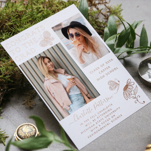 Modern Rose Gold Butterfly Script Graduation Photo