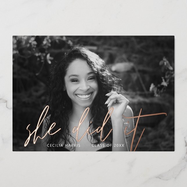 Modern Rose Gold Calligraphy Foil Invitation (Front)