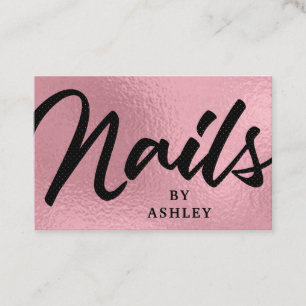 Modern Rose Gold Calligraphy Nails Business Card