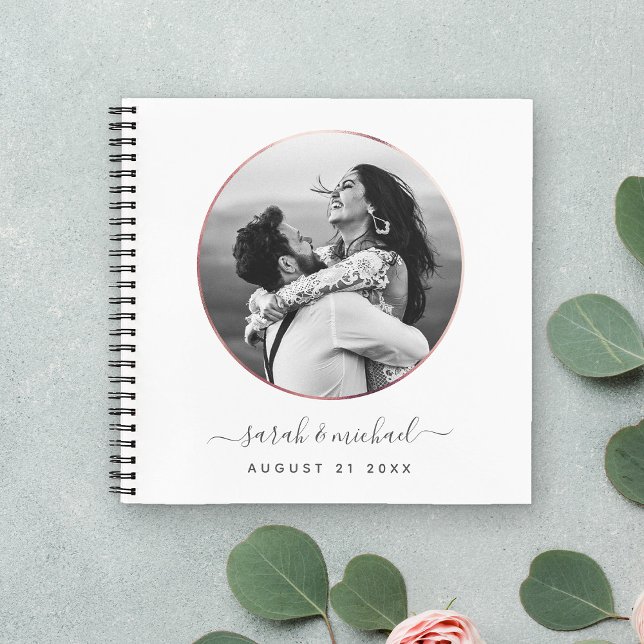 Modern Rose Gold Calligraphy Photo Wedding Guest Notebook (Creator Uploaded)