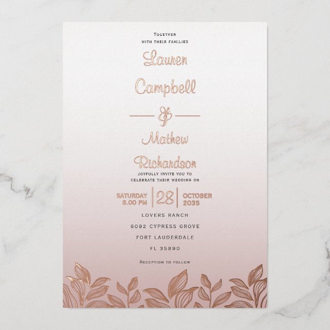 Modern Rose Gold Calligraphy The Wedding Of  Foil (Front)