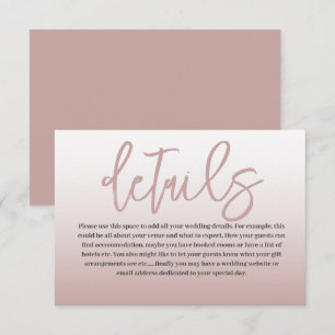 Modern Rose Gold & Calligraphy Wedding Details Enclosure Card