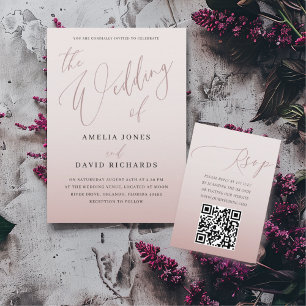 Modern Rose Gold Calligraphy Wedding Invitation