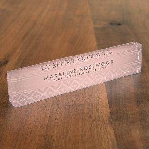 Modern Rose Gold Chevron Pattern Monogrammed Nameplate