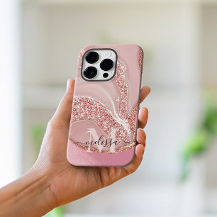 Modern Rose Gold Chic Glitter Monogram iPhone 15 Pro Max Case