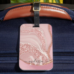 Modern Rose Gold Chic Glitter Monogram Luggage Tag