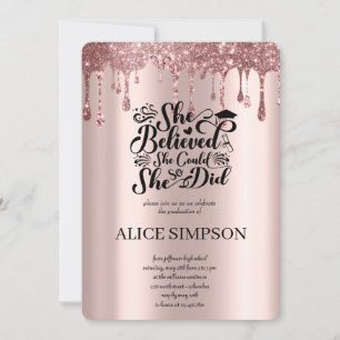 Modern Rose Gold Chic Minimalist Photo Graduation  Invitation