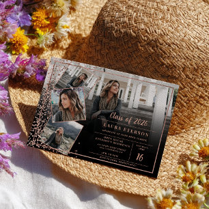 Modern rose gold chic minimalist photo graduation invitation