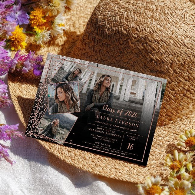 Modern rose gold chic minimalist photo graduation invitation (Modern rose gold chic minimalist photo graduation invitation)