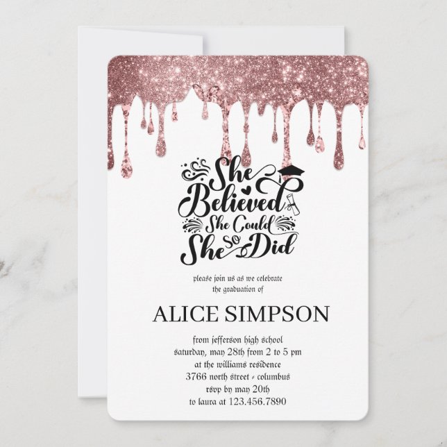 Modern rose gold chic minimalist photo graduation  invitation (Front)