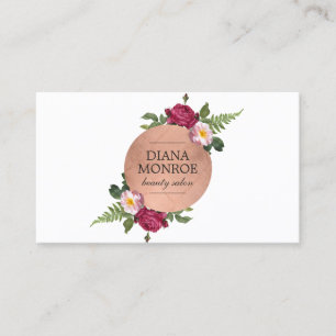 Modern Rose Gold Circle Floral Wreath Logo Business Card