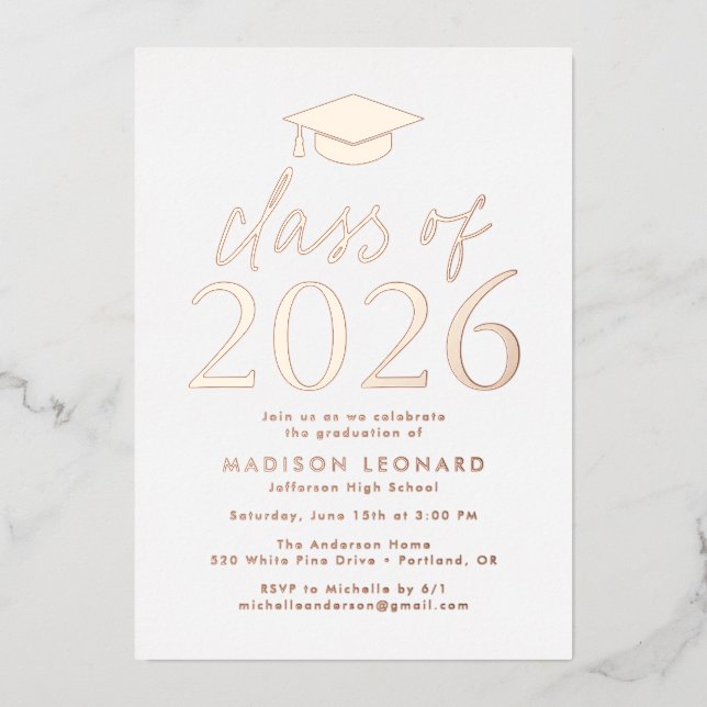 Modern Rose Gold Class of 2026 Graduation Party (Front)