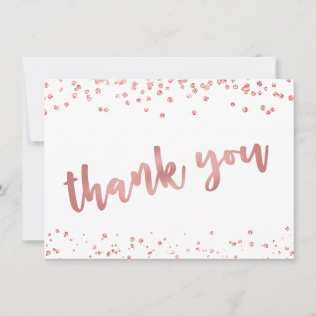 Modern Rose Gold Confetti Brush Script THANK YOU Card (Front)