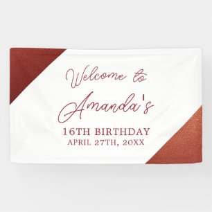 Modern Rose Gold Copper Glitter Sweet 16 Birthday Banner