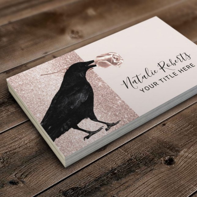 Modern Rose Gold Crow & Flower Event Planning Business Card (Creator Uploaded)