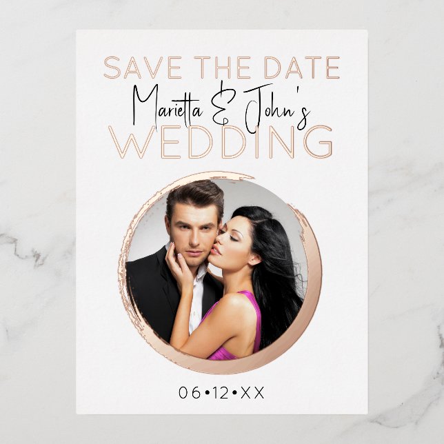   Modern Rose Gold Custom Photo Wedding Invitation (Front)