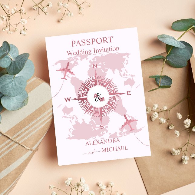 Modern Rose Gold Destination Passport Wedding Invitation (Creator Uploaded)