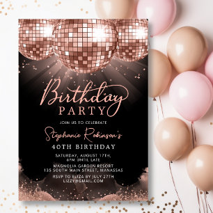 Modern Rose Gold Disco Ball 40th Birthday Party Invitation