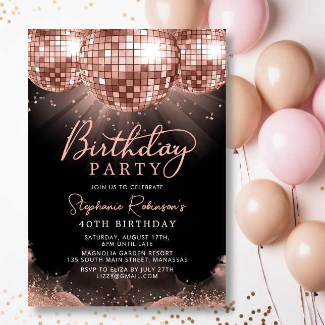 Modern Rose Gold Disco Ball 40th Birthday Party  Invitation (Creator Uploaded)