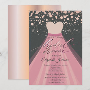 Modern Rose Gold Dots Dress Bridal Shower Invitation