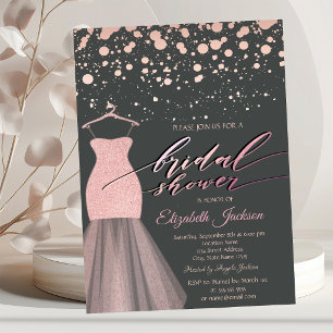 Modern Rose Gold Dots Glitter Dress Bridal Shower Invitation