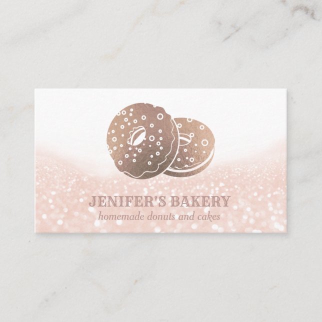 Modern rose gold  doughnuts glittery  homemade bak business card (Front)