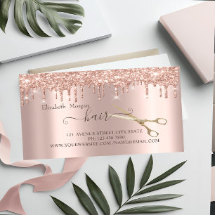 Modern Rose Gold Drips Gold Scissors Hair Magnetic Business Card