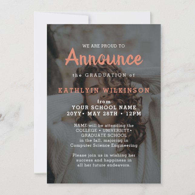 Modern Rose Gold Elegant Script 2 Photo Graduation Announcement (Back)
