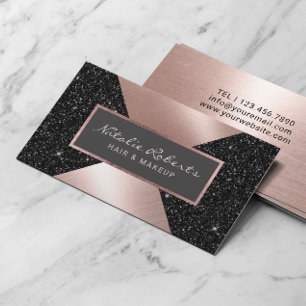 Modern Rose Gold Faux Black Glitter Beauty Salon Business Card