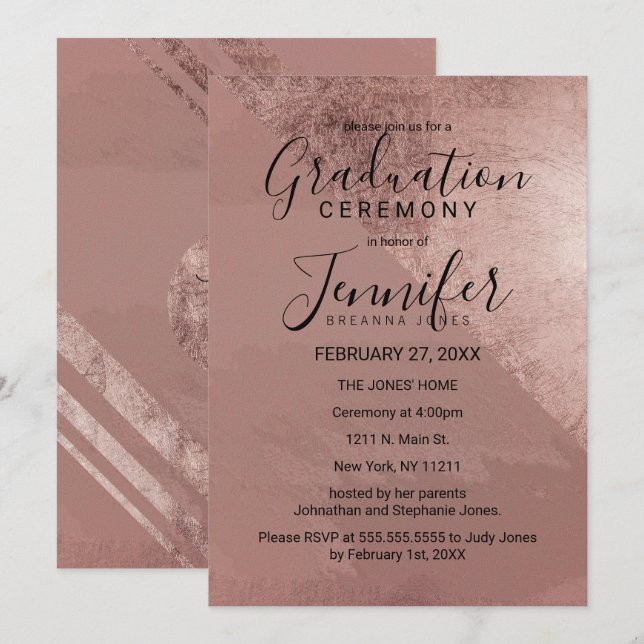 Modern Rose Gold Faux Foil Triangle Graduation Invitation (Front/Back)