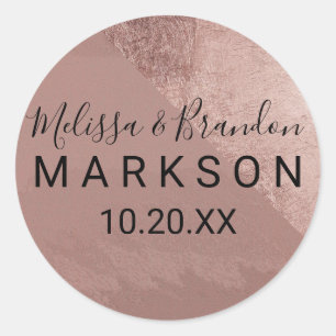 Modern Rose Gold Faux Foil Triangle Wedding Classic Round Sticker