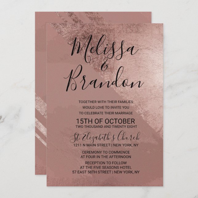 Modern Rose Gold Faux Foil Triangle Wedding Invitation (Front/Back)