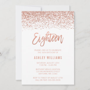 Modern Rose Gold Faux Glitter 18th Birthday Invitation