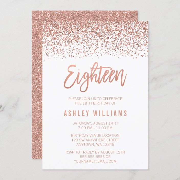 Modern Rose Gold Faux Glitter 18th Birthday Invitation Au 