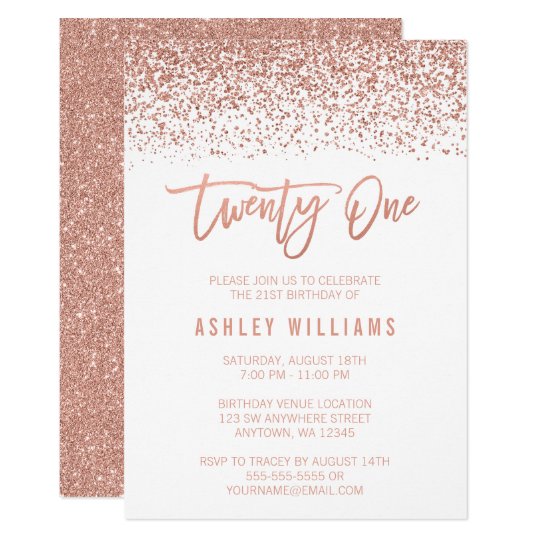 modern rose gold faux glitter 21st birthday invitation zazzle com au