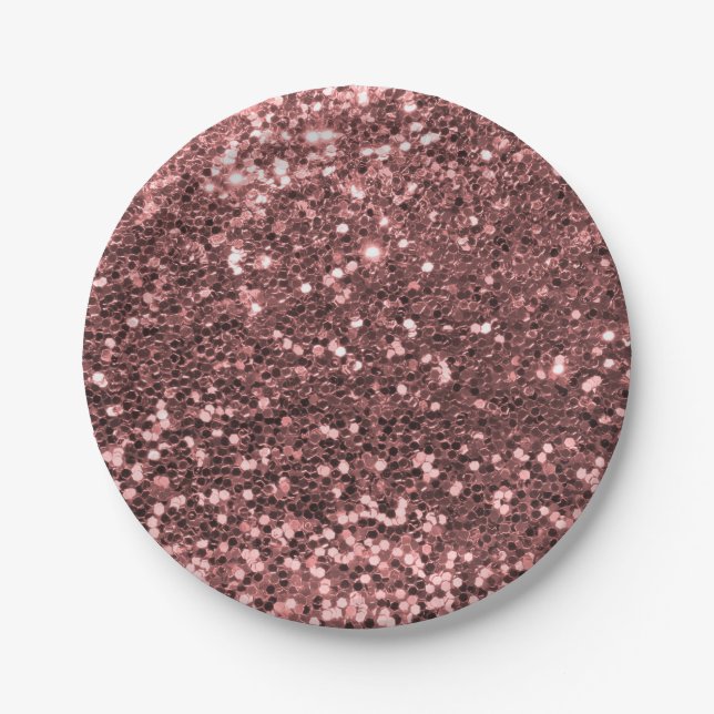 Modern Rose Gold Faux Glitter Pink Print Paper Plate (Front)