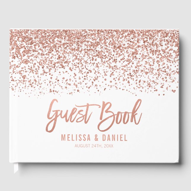 Modern Rose Gold Faux Glitter Wedding Guest Book (Front)