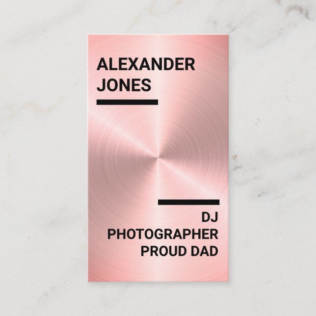 Modern Rose Gold Faux Photographer, DJ, Proud Dad Business Card (Front)