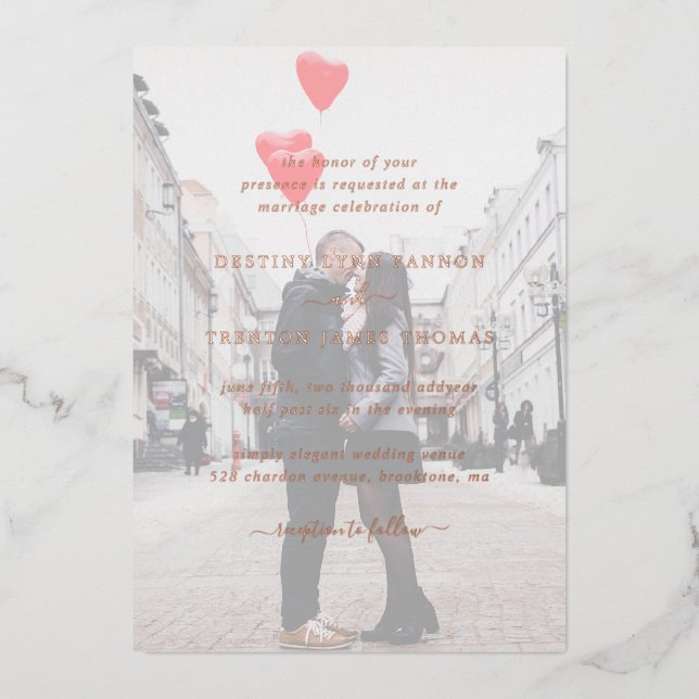  Modern Rose Gold Faux Vellum Photo Wedding (Front)