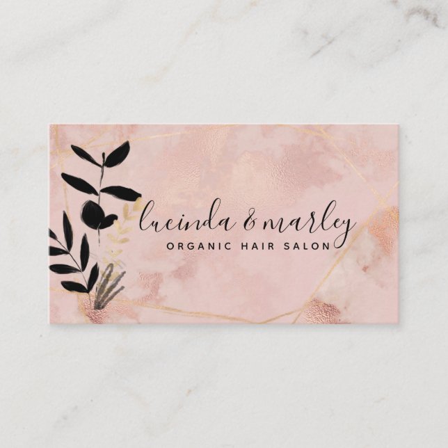 Modern Rose Gold Floral Business Card (Front)