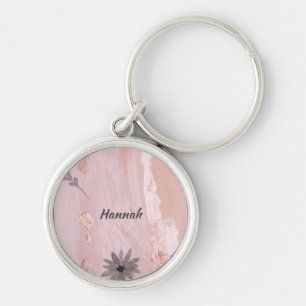 Modern Rose Gold Floral Button Keychain