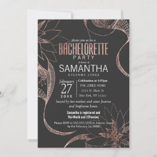 Modern Rose Gold Floral Drawing Bachelorette Party Invitation